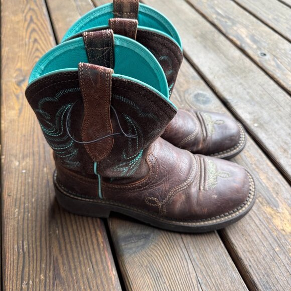 Ariat Brown/Blue Fatbaby Heritage Dapper Western Boots - Round Toe - Women's 8B - Picture 6 of 14